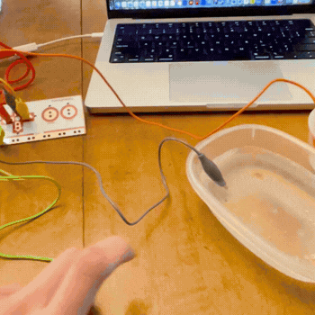This video illustrates that on click, the water interacts with the circuit and the visual appears on the screen. You can control the moving shape using the containers of water. 